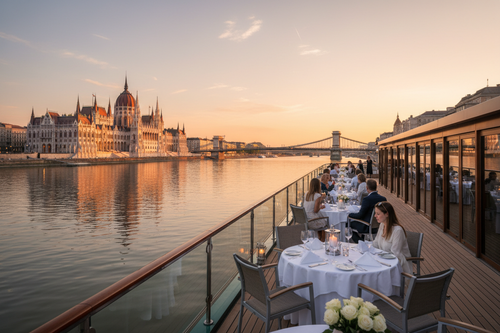 budapest, hugary  , sailing on a dinner cru8ise downthe danube riberin the summer