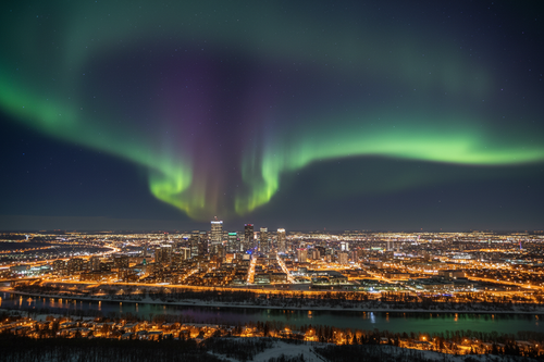 Edmonton Alberta, off in the distance from the city show the aurara borealis