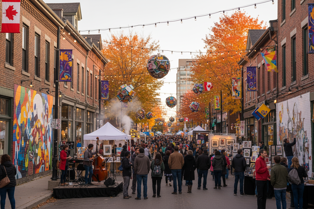 hamilton ontario has q beautiful art crawl festival every fall -make a spectaurlar image of it