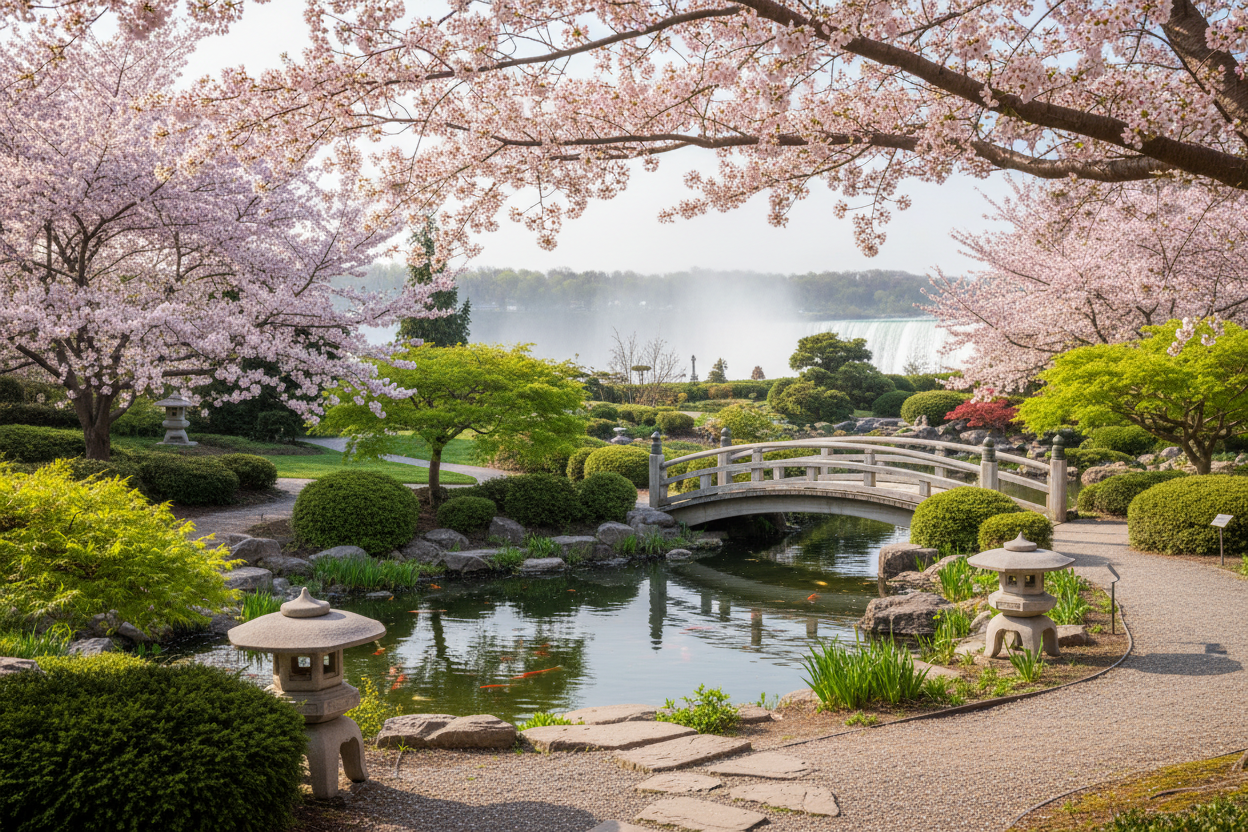 lovely asian gardens during spring time in niagara falls ontario canada