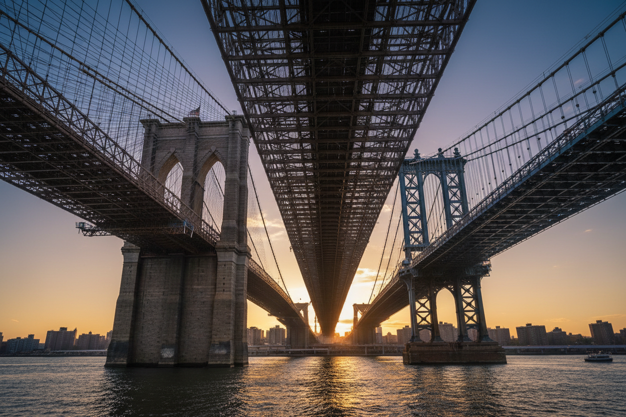 spectatular image of downunder the brooklyn and manhattan bridge